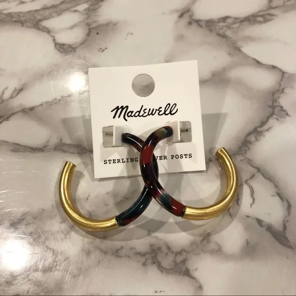 NEW Madewell Yellow Gold Colorful Open Medium Sized Hoop Earrings - Picture 3 of 8